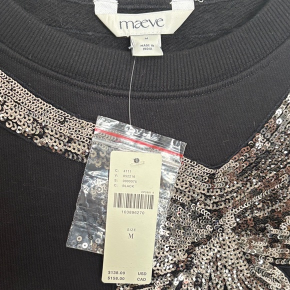 Maeve Black Sweatshirt with Silver Sequin Bow - Picture 2 of 5